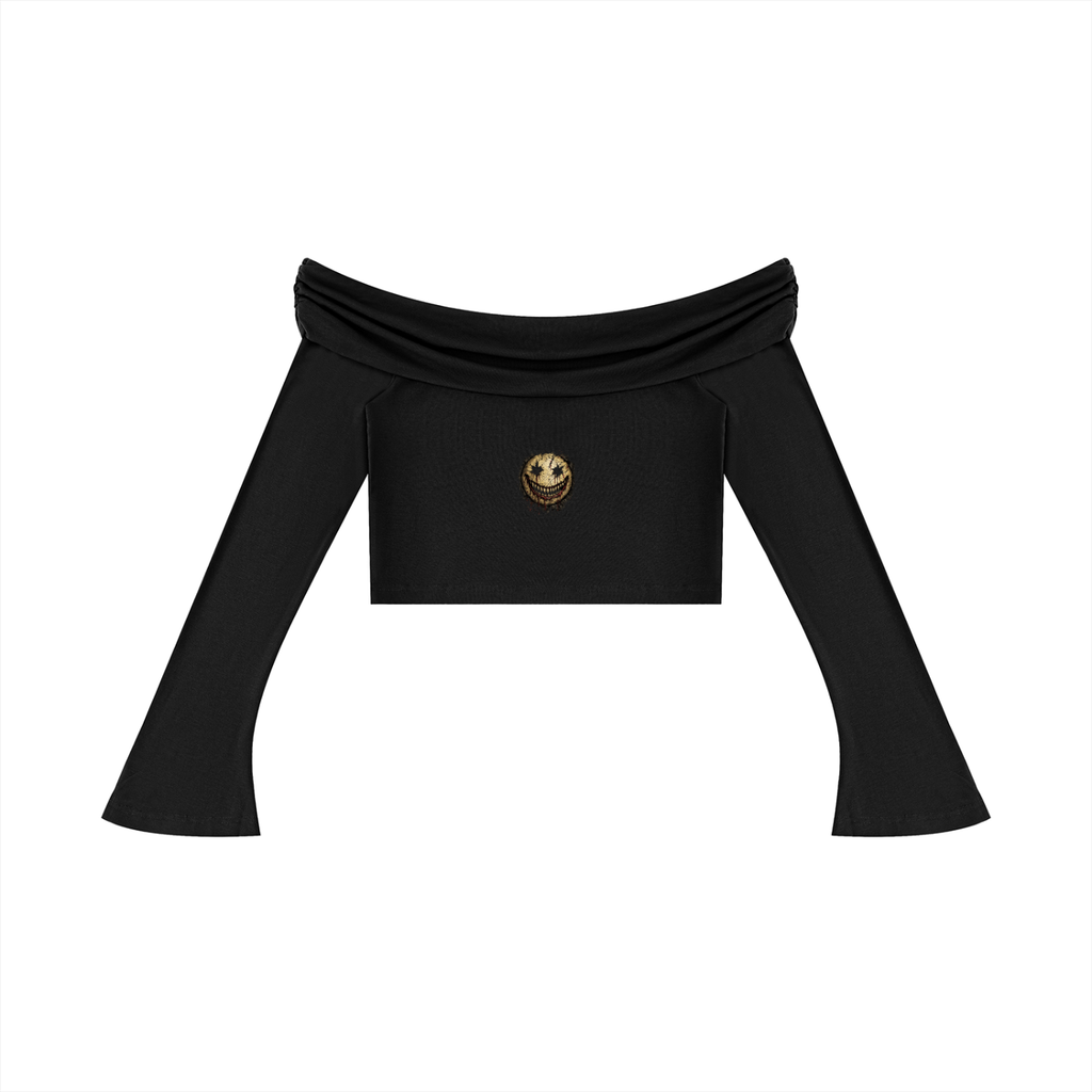 Women's Off-the-Shoulder Bell Sleeve Crop T-Shirt